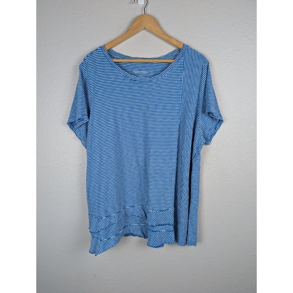 Soft Surroundings Tops - Soft Surroundings 2X 100% Pima Cotton Striped‎ Knit Tunic Ruffled Hem 215